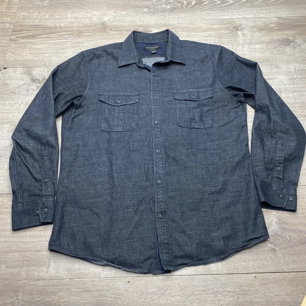 Banana Republic Shirt Standard Fit Mens Large Blue Cotton Denim Button Down Long